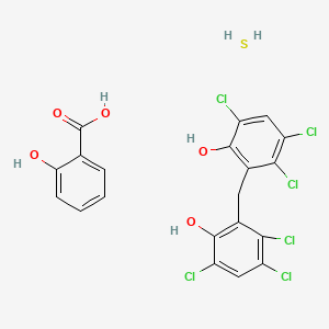 molecular formula C20H14Cl6O5S B1204921 2-Hydroxybenzoic acid;sulfane;3,4,6-trichloro-2-[(2,3,5-trichloro-6-hydroxyphenyl)methyl]phenol CAS No. 77536-63-1