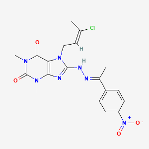 7-[(2E)-3-Chloro-2-butenyl]-1,3-dimethyl-8-{(2E)-2-[1-(4-nitrophenyl)ethylidene]hydrazino}-3,7-dihydro-1H-purine-2,6-dione