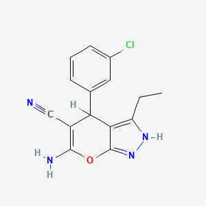 6-Amino-4-(3-chlorophenyl)-3-ethyl-1,4-dihydropyrano[2,3-c]pyrazole-5-carbonitrile