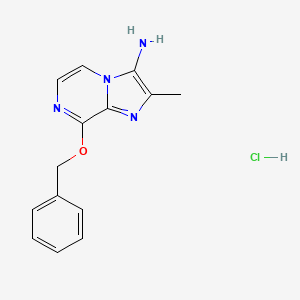 molecular formula C14H15ClN4O B1204951 Imidazo(1,2-a)pyrazin-3-amine, 2-methyl-8-(phenylmethoxy)-, monohydrochloride CAS No. 85333-47-7