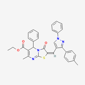 Ethyl 7-methyl-3-oxo-5-phenyl-2-((1-phenyl-3-(p-tolyl)-1H-pyrazol-4-yl)methylene)-3,5-dihydro-2H-thiazolo[3,2-a]pyrimidine-6-carboxylate