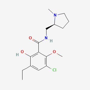 molecular formula C16H23ClN2O3 B1204964 Benzamide, 3-chloro-5-ethyl-6-hydroxy-2-methoxy-N-((1-methyl-2-pyrrolidinyl)methyl)-, (S)- CAS No. 97816-60-9