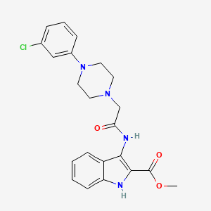 molecular formula C22H23ClN4O3 B1204975 3-[[2-[4-(3-chlorophenyl)-1-piperazinyl]-1-oxoethyl]amino]-1H-indole-2-carboxylic acid methyl ester 