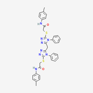 N-(4-Methylphenyl)-2-({5-[(5-{[2-oxo-2-(4-toluidino)ethyl]sulfanyl}-4-phenyl-4H-1,2,4-triazol-3-YL)methyl]-4-phenyl-4H-1,2,4-triazol-3-YL}sulfanyl)acetamide