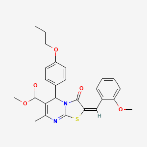 molecular formula C26H26N2O5S B12050692 methyl (2E)-2-(2-methoxybenzylidene)-7-methyl-3-oxo-5-(4-propoxyphenyl)-2,3-dihydro-5H-[1,3]thiazolo[3,2-a]pyrimidine-6-carboxylate 