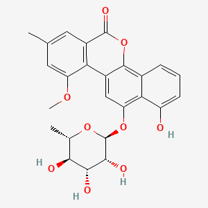 molecular formula C25H24O9 B1205119 1-hydroxy-10-methoxy-8-methyl-12-[(2S,3R,4R,5R,6S)-3,4,5-trihydroxy-6-methyloxan-2-yl]oxynaphtho[1,2-c]isochromen-6-one CAS No. 132417-96-0