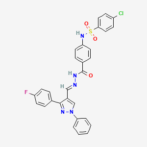 4-Chloro-N-(4-(2-((3-(4-fluorophenyl)-1-phenyl-1H-pyrazol-4-yl)methylene)hydrazinecarbonyl)phenyl)benzenesulfonamide