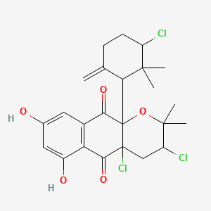 molecular formula C25H29Cl3O5 B1205204 3,4a-Dichloro-10a-[(3-chloro-2,2-dimethyl-6-methylidenecyclohexyl)methyl]-6,8-dihydroxy-2,2-dimethyl-3,4-dihydrobenzo[g]chromene-5,10-dione 