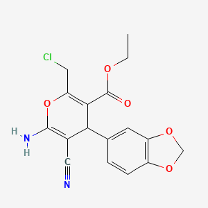 ethyl 6-amino-4-(1,3-benzodioxol-5-yl)-2-(chloromethyl)-5-cyano-4H-pyran-3-carboxylate