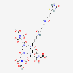 (2S)-5-[11-[6-[6-[5-[(3aS,4S,6aR)-2-oxo-1,3,3a,4,6,6a-hexahydrothieno[3,4-d]imidazol-4-yl]pentanoylamino]hexanoylamino]hexanoyl]-4,8-bis[(4S)-4-[bis(carboxymethyl)amino]-4-carboxybutanoyl]-1,4,8,11-tetrazacyclotetradec-1-yl]-2-[bis(carboxymethyl)amino]-5-oxopentanoic acid