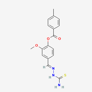 molecular formula C17H17N3O3S B12054254 4-{(E)-[(aminocarbothioyl)hydrazono]methyl}-2-methoxyphenyl 4-methylbenzoate 