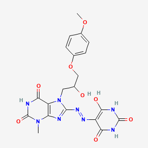 5-(2-(7-(2-Hydroxy-3-(4-methoxyphenoxy)propyl)-3-methyl-2,6-dioxo-2,3,6,7-tetrahydro-1H-purin-8-yl)hydrazono)pyrimidine-2,4,6(1H,3H,5H)-trione