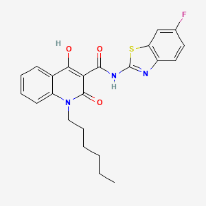 molecular formula C23H22FN3O3S B12054343 N-(6-fluoro-1,3-benzothiazol-2-yl)-1-hexyl-4-hydroxy-2-oxo-1,2-dihydro-3-quinolinecarboxamide 