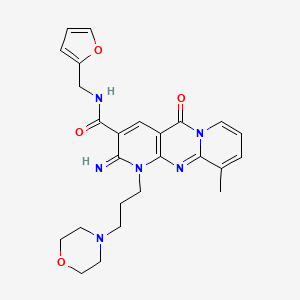 N-(furan-2-ylmethyl)-6-imino-11-methyl-7-(3-morpholin-4-ylpropyl)-2-oxo-1,7,9-triazatricyclo[8.4.0.03,8]tetradeca-3(8),4,9,11,13-pentaene-5-carboxamide