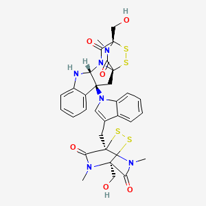 molecular formula C31H30N6O6S4 B1205490 (1S,3S,11R,14S)-14-(hydroxymethyl)-3-[3-[[(1R,4S)-4-(hydroxymethyl)-5,7-dimethyl-6,8-dioxo-2,3-dithia-5,7-diazabicyclo[2.2.2]octan-1-yl]methyl]indol-1-yl]-18-methyl-15,16-dithia-10,12,18-triazapentacyclo[12.2.2.01,12.03,11.04,9]octadeca-4,6,8-triene-13,17-dione 