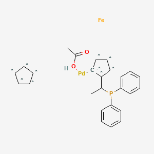 {2-[(alpha-Methyl)diphenylphosphinomethyl]ferrocenyl}palladium(II) acetate