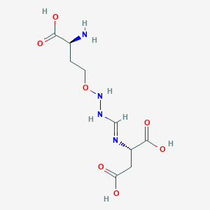 molecular formula C9H16N4O7 B1205530 L-Aspartic acid, N-(((3-amino-3-carboxypropoxy)amino)iminomethyl)-, (S)- CAS No. 24764-65-6