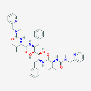 molecular formula C44H58N8O6 B1205592 N-{1-Benzyl-(2S,3S)-2,3-dihydroxy-4-[3-methyl-2-(3-methyl-3-pyridin-2-ylmethyl-ureido)-butyrylamino]-5-phenyl-pentyl}-3-methyl-2-(3-methyl-3-pyridin-2-ylmethyl-ureido)-butyramide 