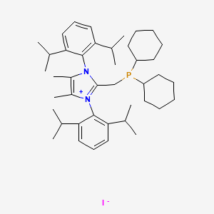 2-((Dicyclohexylphosphanyl)methyl)-1,3-bis(2,6-diisopropylphenyl)-4,5-dimethyl-1H-imidazol-3-ium iodide