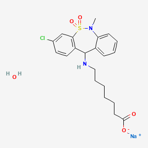 molecular formula C21H26ClN2NaO5S B12057780 sodium;7-[(3-chloro-6-methyl-5,5-dioxo-11H-benzo[c][2,1]benzothiazepin-11-yl)amino]heptanoate;hydrate 