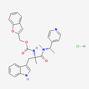 molecular formula C30H31ClN4O4 B1205913 Carbamic acid, ((1R)-1-(1H-indol-3-ylmethyl)-1-methyl-2-(methyl((1S)-1-(4-pyridinyl)ethyl)amino)-2-oxoethyl)-, 2-benzofuranylmethyl ester, monohydrochloride CAS No. 183023-30-5