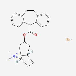 molecular formula C25H30BrNO2 B1205966 10,11-Dihydro-5H-dibenzo(a,d)cycloheptene-5-carboxylic acid tropine ester methobromide CAS No. 7530-51-0