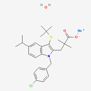 1-((4-Chlorophenyl)methyl)-3-(1,1-(dimethylethyl)thio)-a,a-dimethyl-5-(1-methylehtyl)-1H-indole-2-propanoic acid sodium salt monohydrate