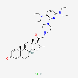 molecular formula C39H58ClN5O2 B1206099 Pregna-1,4,9(11)-triene-3,20-dione, 21-(4-(3,6-bis(diethylamino)-2-pyridinyl)-1-piperazinyl)-16-methyl-, hydrochloride, (16alpha)- CAS No. 110101-65-0