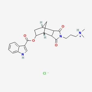 molecular formula C23H28ClN3O4 B1206164 1H-Indole-3-carboxylic acid, 2-(3-(dimethylamino)propyl)octahydro-1,3-dioxo-4,7-methano-1H-isoindol-5-yl ester, monohydrochloride, (3a-alpha,4-alpha,5-beta,7-alpha,7a-alpha)-(+-)- CAS No. 59496-26-3