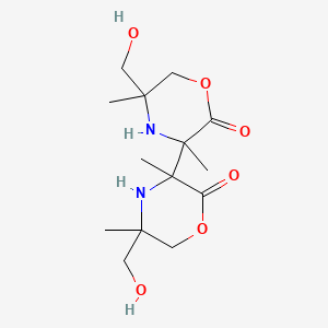 molecular formula C14H24N2O6 B1206178 (3,3'-Bimorpholine)-2,2'-dione, 5,5'-bis(hydroxymethyl)-3,3',5,5'-tetramethyl- CAS No. 99634-12-5