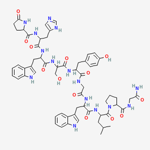 N-[1-[[1-[[1-[[1-[[2-[[1-[[1-[2-[(2-amino-2-oxoethyl)carbamoyl]pyrrolidin-1-yl]-4-methyl-1-oxopentan-2-yl]amino]-3-(1H-indol-3-yl)-1-oxopropan-2-yl]amino]-2-oxoethyl]amino]-3-(4-hydroxyphenyl)-1-oxopropan-2-yl]amino]-3-hydroxy-1-oxopropan-2-yl]amino]-3-(1H-indol-3-yl)-1-oxopropan-2-yl]amino]-3-(1H-imidazol-5-yl)-1-oxopropan-2-yl]-5-oxopyrrolidine-2-carboxamide