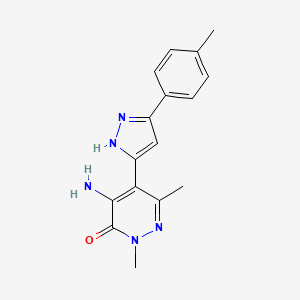 molecular formula C16H17N5O B1206235 4-amino-2,6-dimethyl-5-[3-(4-methylphenyl)-1H-pyrazol-5-yl]-3-pyridazinone 