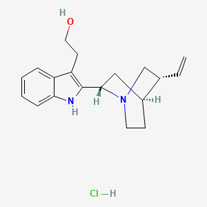 molecular formula C19H25ClN2O B12062589 (1S-(1alpha,2alpha,4alpha,5beta))-2-(5-Vinyl-1-azabicyclo(2.2.2)oct-2-yl)-1H-indole-3-ethanol monohydrochloride CAS No. 99604-17-8