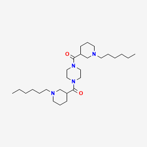 molecular formula C28H52N4O2 B1206259 N,N'-Bis(1-hexylnipecotoyl)piperazine CAS No. 90934-46-6
