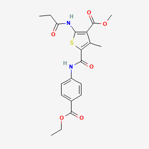 molecular formula C20H22N2O6S B12062618 Methyl 5-((4-(ethoxycarbonyl)phenyl)carbamoyl)-4-methyl-2-propionamidothiophene-3-carboxylate 