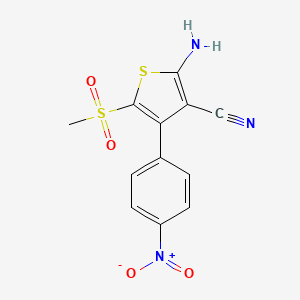 molecular formula C12H9N3O4S2 B12063020 2-Amino-5-(methylsulfonyl)-4-(4-nitrophenyl)thiophene-3-carbonitrile 