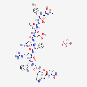 (4S)-4-[[(2S)-2-[[(2S)-2-[[(2S)-2-[[(2S)-2-acetamido-3-hydroxypropanoyl]amino]-3-(4-hydroxyphenyl)propanoyl]amino]-3-hydroxypropanoyl]amino]hexanoyl]amino]-5-[[(2S)-1-[[(2R)-1-[[(2S)-1-[[(2S)-1-[[2-[[(2S)-6-amino-1-[(2S)-2-[[(2S)-1-amino-3-methyl-1-oxobutan-2-yl]carbamoyl]pyrrolidin-1-yl]-1-oxohexan-2-yl]amino]-2-oxoethyl]amino]-3-(1H-indol-3-yl)-1-oxopropan-2-yl]amino]-5-carbamimidamido-1-oxopentan-2-yl]amino]-1-oxo-3-phenylpropan-2-yl]amino]-3-(1H-imidazol-4-yl)-1-oxopropan-2-yl]amino]-5-oxopentanoic acid;2,2,2-trifluoroacetic acid