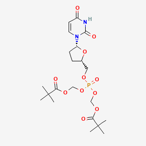 molecular formula C21H33N2O11P B1206344 [2,2-dimethylpropanoyloxymethoxy-[[(2S,5R)-5-(2,4-dioxopyrimidin-1-yl)oxolan-2-yl]methoxy]phosphoryl]oxymethyl 2,2-dimethylpropanoate CAS No. 144510-15-6