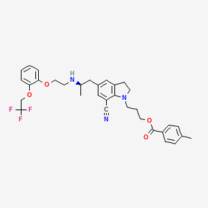 molecular formula C33H36F3N3O4 B12063899 Benzoic acid, 4-methyl-, 3-[7-cyano-2,3-dihydro-5-[(2R)-2-[[2-[2-(2,2,2-trifluoroethoxy)phenoxy]ethyl]amino]propyl]-1H-indol-1-yl]propyl ester CAS No. 1638212-09-5