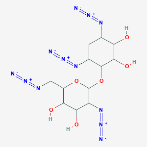 molecular formula C12H18N12O6 B12065350 (3R,4R,6R)-5-Azido-2-azidomethyl-6-((1S,2S,4S)-4,6-diazido-2,3-dihydroxy-cyclohexyloxy)-tetrahydro-pyran-3,4-diol 