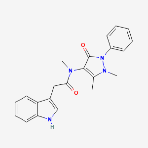 molecular formula C22H22N4O2 B1206545 1H-Indole-3-acetamide, N-(2,3-dihydro-1,5-dimethyl-3-oxo-2-phenyl-1H-pyrazol-4-yl)-N-methyl- CAS No. 53995-77-0