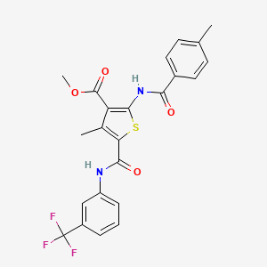 molecular formula C23H19F3N2O4S B12066385 Methyl 4-methyl-2-(4-methylbenzamido)-5-((3-(trifluoromethyl)phenyl)carbamoyl)thiophene-3-carboxylate 