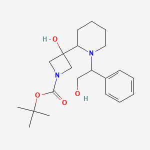 molecular formula C21H32N2O4 B12066655 Tert-butyl 3-hydroxy-3-((S)-1-((S)-2-hydroxy-1-phenylethyl)piperidin-2-YL)azetidine-1-carboxylate 