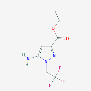 molecular formula C8H10F3N3O2 B12066748 Ethyl 5-amino-1-(2,2,2-trifluoroethyl)pyrazole-3-carboxylate 