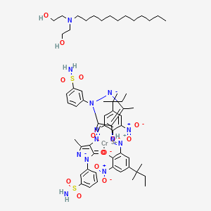 chromium(3+);2-[dodecyl(2-hydroxyethyl)amino]ethanol;hydron;4-(2-methylbutan-2-yl)-2-[[3-methyl-5-oxo-1-(3-sulfamoylphenyl)pyrazol-2-id-4-yl]diazenyl]-6-nitrophenolate