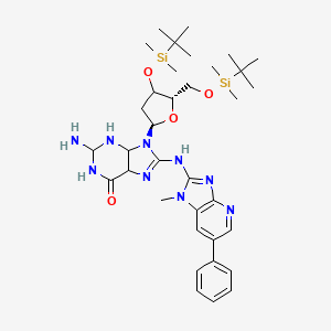 molecular formula C35H55N9O4Si2 B12067326 2-amino-9-[(2R,5S)-4-[tert-butyl(dimethyl)silyl]oxy-5-[[tert-butyl(dimethyl)silyl]oxymethyl]oxolan-2-yl]-8-[(1-methyl-6-phenylimidazo[4,5-b]pyridin-2-yl)amino]-2,3,4,5-tetrahydro-1H-purin-6-one 