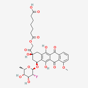molecular formula C34H37FO15 B1206734 7-[2-[(2S,4S)-4-[(2R,3R,4R,5S,6S)-3-fluoro-4,5-dihydroxy-6-methyloxan-2-yl]oxy-2,5,12-trihydroxy-7-methoxy-6,11-dioxo-3,4-dihydro-1H-tetracen-2-yl]-2-oxoethoxy]-7-oxoheptanoic acid CAS No. 116521-53-0