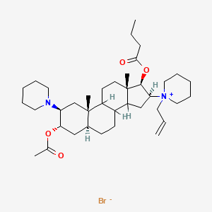 B1206789 Piperidinium, 1-((2beta,3alpha,5alpha,16beta,17beta)-3-(acetyloxy)-17-(1-oxobutoxy)-2-(1-piperidinyl)androstan-16-yl)-1-(2-propenyl)-, bromide CAS No. 120592-89-4
