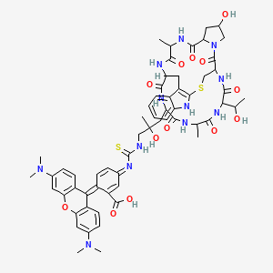 molecular formula C60H70N12O13S2 B12067930 (3E)-6-[3,6-bis(dimethylamino)xanthen-9-ylidene]-3-[[2-hydroxy-3-[18-hydroxy-34-(1-hydroxyethyl)-23,31-dimethyl-15,21,24,26,29,32,35-heptaoxo-12-thia-10,16,22,25,27,30,33,36-octazapentacyclo[12.11.11.03,11.04,9.016,20]hexatriaconta-3(11),4,6,8-tetraen-28-yl]-2-methylpropyl]carbamothioylimino]cyclohexa-1,4-diene-1-carboxylic acid 