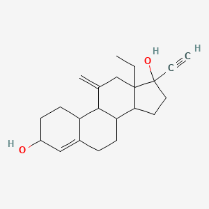 molecular formula C22H30O2 B12068009 13-ethyl-17-ethynyl-11-methylidene-2,3,6,7,8,9,10,11,12,13,14,15,16,17-tetradecahydro-1H-cyclopenta[a]phenanthrene-3,17-diol (non-preferred name) 